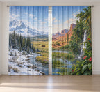 World Biomes Window Curtain Pair with dimensional printed themed artwork; representative AI-generated mockup.
