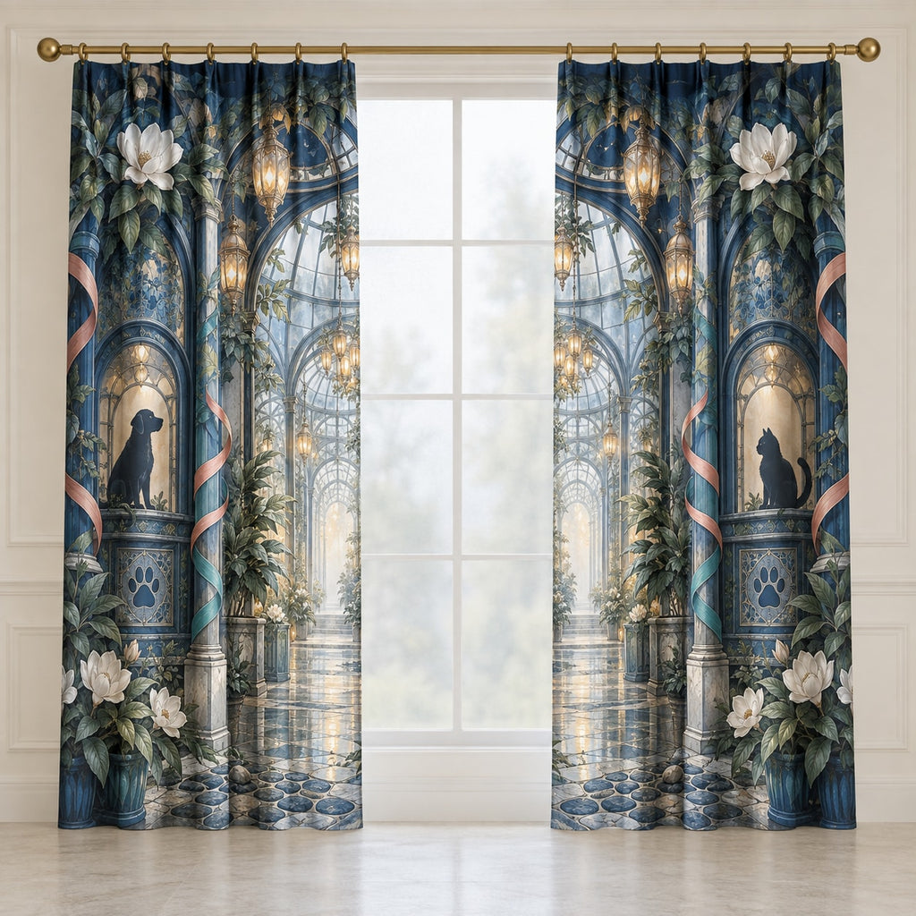 Vet Tech Lantern Conservatory Window Curtain Pair with dimensional printed themed artwork; representative AI-generated mockup.