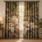 Woodland Tea Picnic Window Curtain Pair with dimensional printed themed artwork; representative AI-generated mockup.