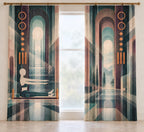 Coreline Carriage Lattice Window Curtain Pair with dimensional printed themed artwork; representative AI-generated mockup.