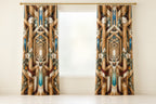 Timber Joinery Atrium Window Curtain Pair with dimensional printed themed artwork; representative AI-generated mockup.