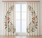 Folk Floral Wedding Wreath Window Curtain Pair with dimensional printed themed artwork; representative AI-generated mockup.