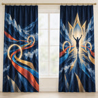 Cadence Crown Convergence Window Curtain Pair with dimensional printed themed artwork; representative AI-generated mockup.