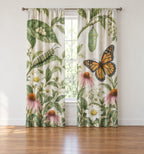 Butterfly Life Stages Window Curtain Pair with dimensional printed themed artwork; representative AI-generated mockup.