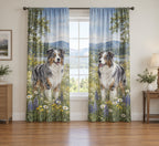 Australian Shepherd Window Curtain Pair with dimensional printed themed artwork; representative AI-generated mockup.