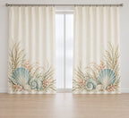 Coastal Shell Wedding Window Curtain Pair with dimensional printed themed artwork; representative AI-generated mockup.