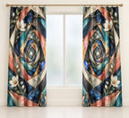 Compassion Bridge Atrium Window Curtain Pair with dimensional printed themed artwork; representative AI-generated mockup.