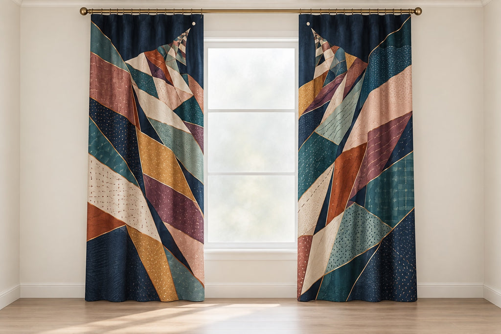 Selvedge Prismfall Window Curtain Pair with dimensional printed themed artwork; representative AI-generated mockup.