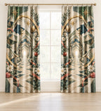 Geometric Wonder Observatory Window Curtain Pair with dimensional printed themed artwork; representative AI-generated mockup.