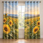 Sunflower Field Window Curtain Pair with dimensional printed themed artwork; representative AI-generated mockup.