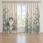 Rescue Cat Advocate Window Curtain Pair with dimensional printed themed artwork; representative AI-generated mockup.