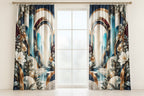 Luminous Circuit Sanctuary Window Curtain Pair with dimensional printed themed artwork; representative AI-generated mockup.