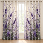Lavender Sprigs Window Curtain Pair with dimensional printed themed artwork; representative AI-generated mockup.