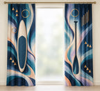 Stillwater Stance Prismwake Window Curtain Pair with dimensional printed themed artwork; representative AI-generated mockup.