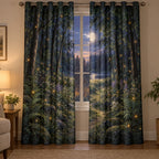 Firefly Clearing Window Curtain Pair with dimensional printed themed artwork; representative AI-generated mockup.