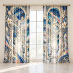 Laboratory Discovery Atrium Window Curtain Pair with dimensional printed themed artwork; representative AI-generated mockup.