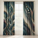 Luminous Aquascape Terraces Window Curtain Pair with dimensional printed themed artwork; representative AI-generated mockup.