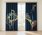 Midnight Dink Detour Window Curtain Pair with dimensional printed themed artwork; representative AI-generated mockup.