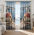 Buoy and Rope Window Curtain Pair with dimensional printed themed artwork; representative AI-generated mockup.