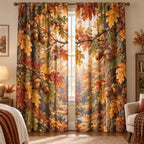 Acorns and Oak Leaves Window Curtain Pair with dimensional printed themed artwork; representative AI-generated mockup.