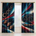 Slipstream Aurora Circuit Window Curtain Pair with dimensional printed themed artwork; representative AI-generated mockup.