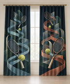 Doubles Rally Labyrinth Window Curtain Pair with dimensional printed themed artwork; representative AI-generated mockup.