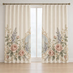 Vintage Garden Cameo Window Curtain Pair with dimensional printed themed artwork; representative AI-generated mockup.