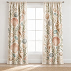 Seashell Study Window Curtain Pair with dimensional printed themed artwork; representative AI-generated mockup.