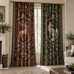 Medieval Heraldic Animals Window Curtain Pair with dimensional printed themed artwork; representative AI-generated mockup.