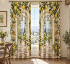 Lemon Kitchen Window Curtain Pair with dimensional printed themed artwork; representative AI-generated mockup.