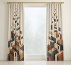 Joinery Strata Cascade Window Curtain Pair with dimensional printed themed artwork; representative AI-generated mockup.