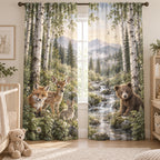 Woodland Animal Friends Window Curtain Pair with dimensional printed themed artwork; representative AI-generated mockup.