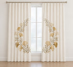 Golden Anniversary Ginkgo Halo Window Curtain Pair with dimensional printed themed artwork; representative AI-generated mockup.