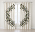 Silver Anniversary Olive Halo Window Curtain Pair with dimensional printed themed artwork; representative AI-generated mockup.