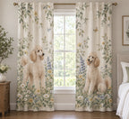 Poodle Window Curtain Pair with dimensional printed themed artwork; representative AI-generated mockup.