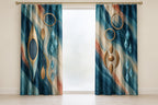 Riverglass Paddle Confluence Window Curtain Pair with dimensional printed themed artwork; representative AI-generated mockup.