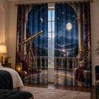 Astronomical Instruments Window Curtain Pair with dimensional printed themed artwork; representative AI-generated mockup.