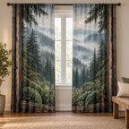 Rainy Forest Window Window Curtain Pair with dimensional printed themed artwork; representative AI-generated mockup.