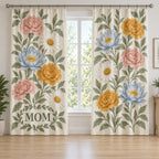 Mother Family Birth Flowers Window Curtain Pair with dimensional printed themed artwork; representative AI-generated mockup.