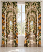 Honey Harvest Pantry Window Curtain Pair with dimensional printed themed artwork; representative AI-generated mockup.