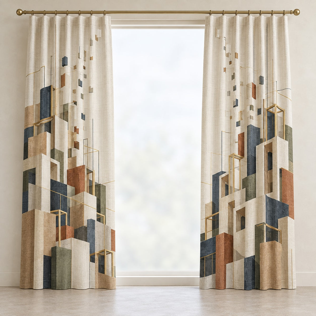 Pocket Atelier Parallax Window Curtain Pair with dimensional printed themed artwork; representative AI-generated mockup.