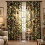 Wild Berry Bramble Window Curtain Pair with dimensional printed themed artwork; representative AI-generated mockup.