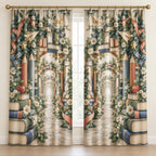 Elementary Learning Garden Window Curtain Pair with dimensional printed themed artwork; representative AI-generated mockup.