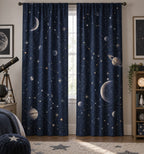 Number Constellation Window Curtain Pair with dimensional printed themed artwork; representative AI-generated mockup.