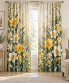 Daffodil and Jonquil Window Curtain Pair with dimensional printed themed artwork; representative AI-generated mockup.