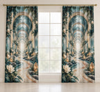 Empathy Pathway Sanctuary Window Curtain Pair with dimensional printed themed artwork; representative AI-generated mockup.