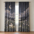 Bunny Moon Meadow Window Curtain Pair with dimensional printed themed artwork; representative AI-generated mockup.