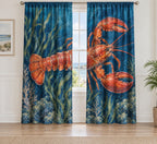 Lobster Coastal Kitchen Window Curtain Pair with dimensional printed themed artwork; representative AI-generated mockup.