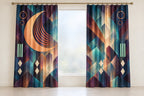 Croissant Dawn Parallax Window Curtain Pair with dimensional printed themed artwork; representative AI-generated mockup.