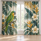 Parrot Companion Window Curtain Pair with dimensional printed themed artwork; representative AI-generated mockup.